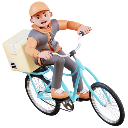 3 D Illustration Courier Delivery Package Using Bicycles Very Quickly 3D Illustration