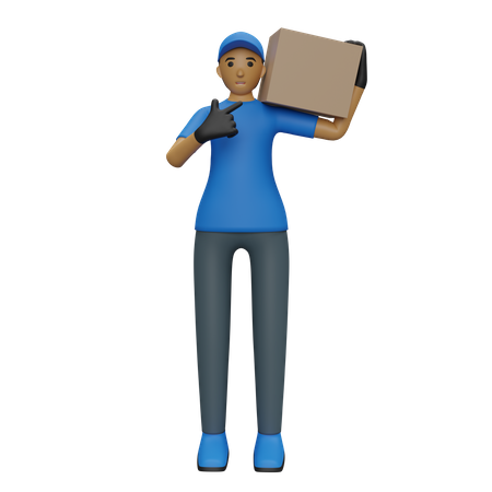 Courier guy carrying box  3D Illustration