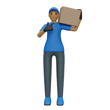 Courier guy carrying box 3D Illustration