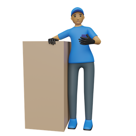 Courier Guy checking his phone 3D Illustration