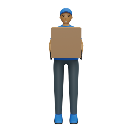 Courier guy holding box  3D Icon