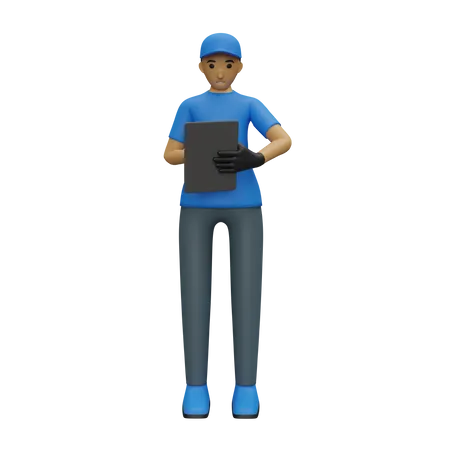 Courier guy making list of delivery  3D Illustration