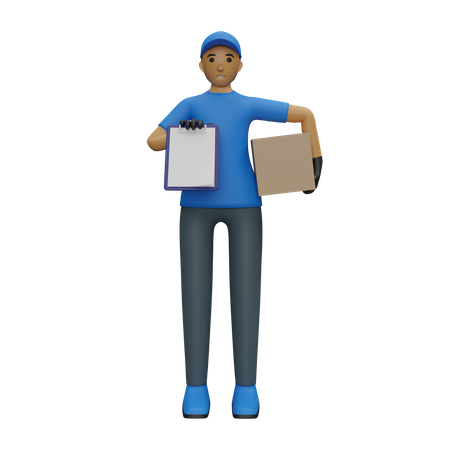 Courier guy showing delivery list 3D Illustration