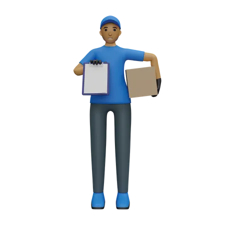 Courier guy showing delivery list  3D Illustration