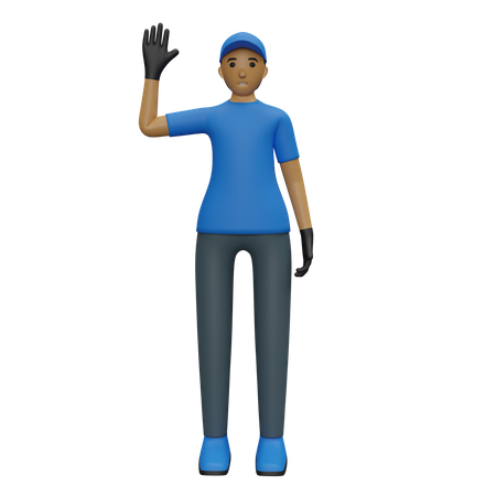 Courier guy waving hand 3D Illustration