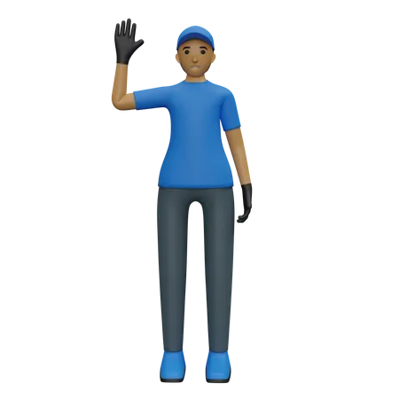 Courier guy waving hand  3D Illustration