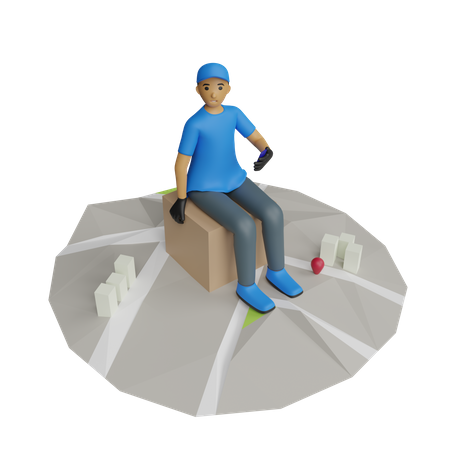 Courier Guy with delivery location 3D Illustration