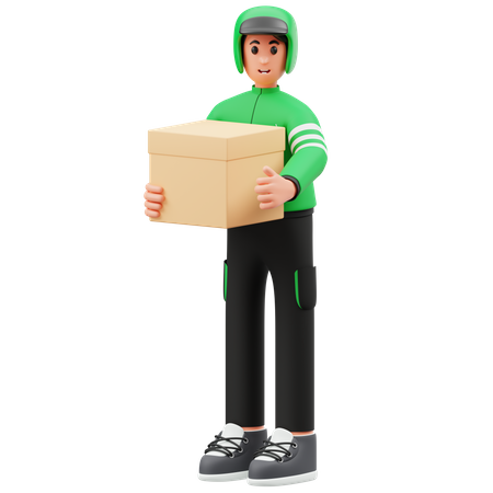 Courier Holding Box And Giving Thumbs Up  3D Illustration