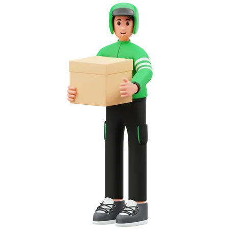 Courier Holding Box And Giving Thumbs Up  3D Illustration