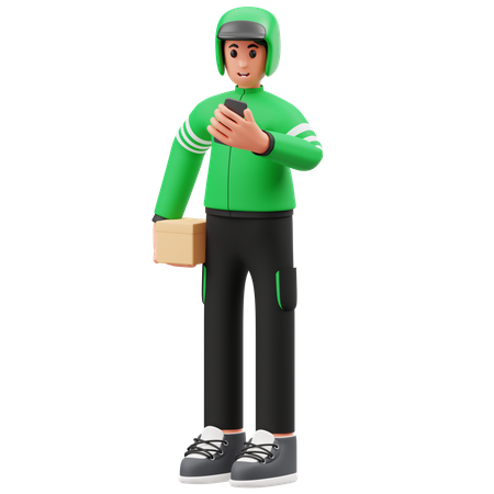 Courier man Checking delivery address in mobile  3D Illustration