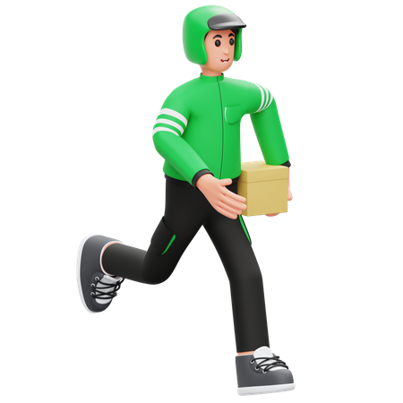 Courier man Running and Carrying Packages  3D Illustration