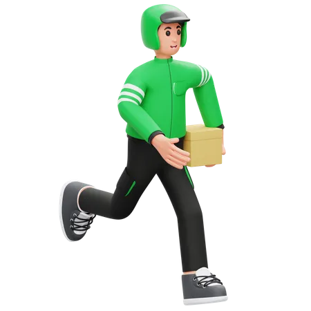 Courier man Running and Carrying Packages  3D Illustration