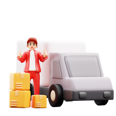 Courier man showing thumbs up  3D Illustration