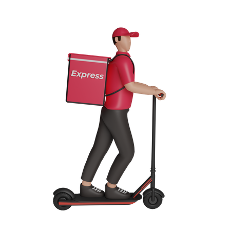 Courier on kick scooter  3D Illustration