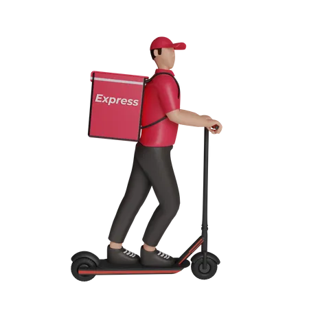 Courier on kick scooter  3D Illustration