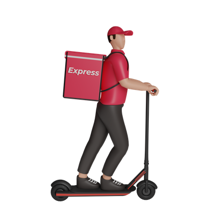 Courier on kick scooter 3D Illustration