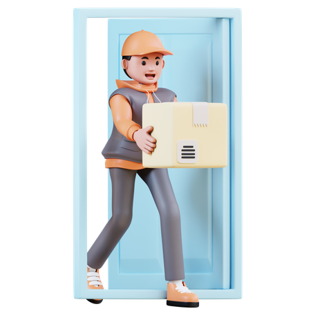 Courier Opened Door  3D Illustration