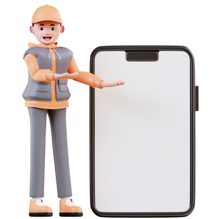 Courier Standing Next To Mobile Phone  3D Illustration