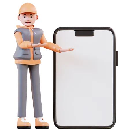 Courier Standing Next To Mobile Phone  3D Illustration