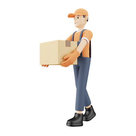 Courier walking carrying package  3D Illustration