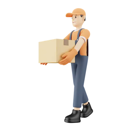 Courier walking carrying package  3D Illustration