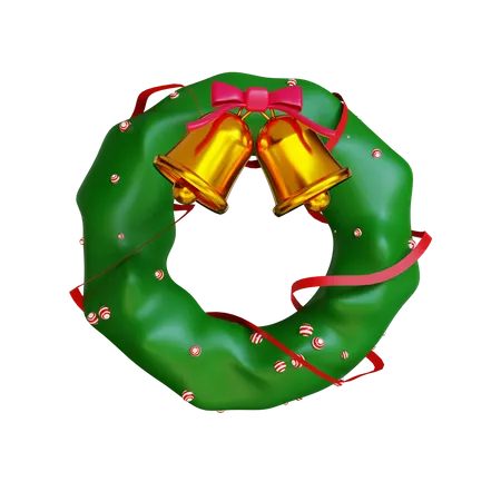 Couronne et cloche de Noël  3D Illustration