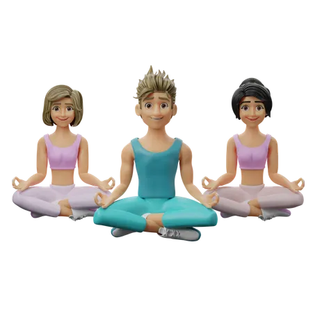 Cours de yoga  3D Illustration