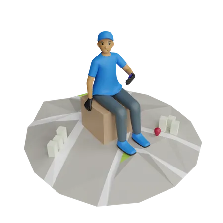 Courrier Guy avec lieu de livraison  3D Illustration