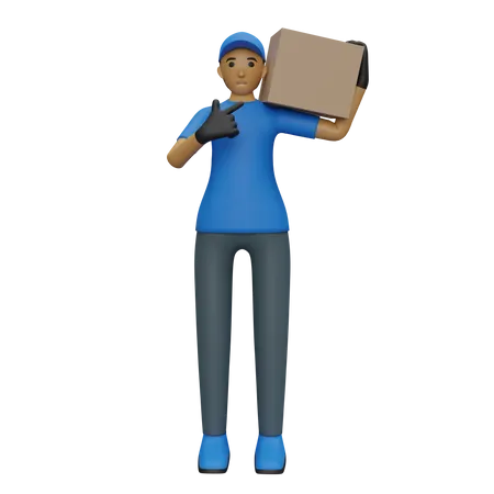 Coursier portant une boîte  3D Illustration