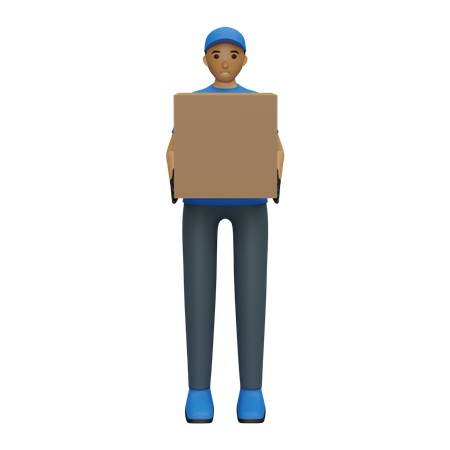 Un gars de messagerie tenant une boîte  3D Illustration