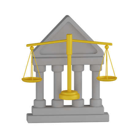 Court Building With Justice Scale  3D Icon