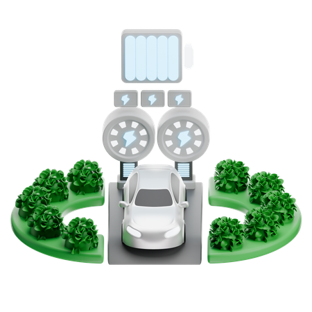 Covered Ev Charging Area  3D Icon