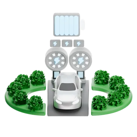 Covered Ev Charging Area  3D Icon
