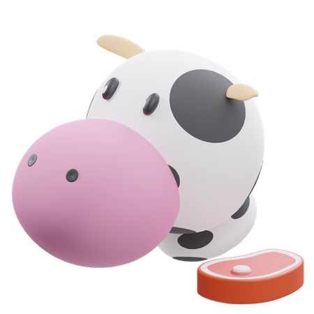 Cow And Meat  3D Icon