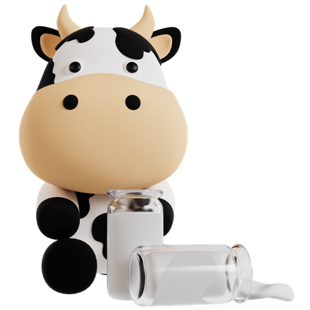 Cow and Milk Bottles  3D Icon