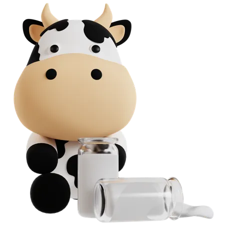 Cow and Milk Bottles  3D Icon