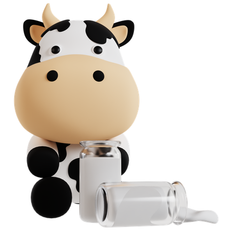 Cow and Milk Bottles  3D Icon
