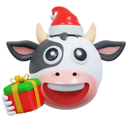 Cow Celebrating Christmas Emoticon 3 D Icon Illustration 3D Icon