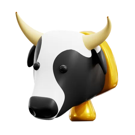 Cow Bull Head With Horn And Ring Bell Necklace 3 D Icon Illustration Render Design 3D Icon