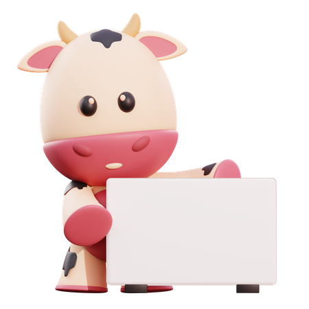Cow Holding Placard 3D Illustration