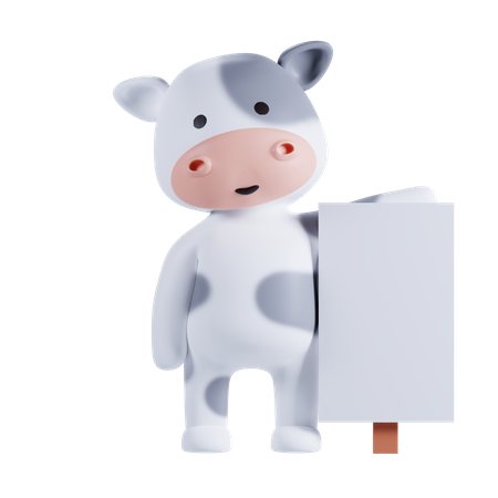 Cow Holding Placard Board  3D Illustration