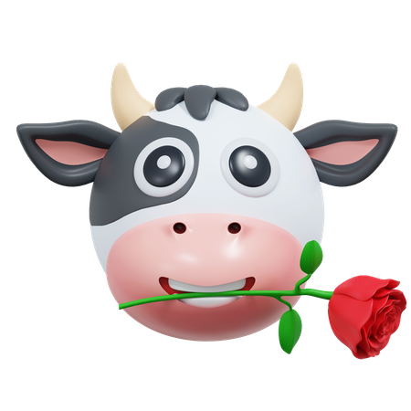 Cow Holding Rose Flower  3D Icon