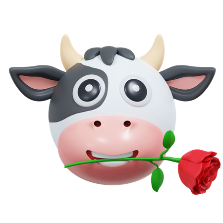 Cow Holding Rose Flower  3D Icon