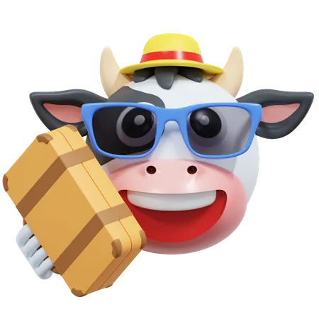 Cow Holding Travel Bag Emoticon 3 D Icon Illustration 3D Icon