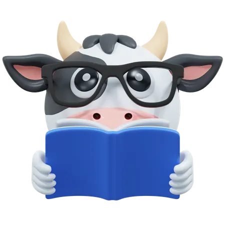 Cow Reading Book Emoticon 3 D Icon Illustration 3D Icon