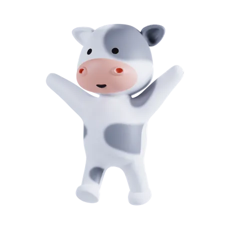 Cow Waving Hands  3D Illustration