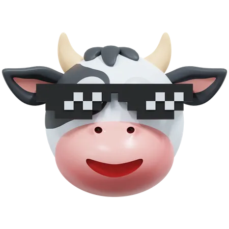 Cow Wearing Pixel Glasses Emoticon 3 D Icon Illustration 3D Icon