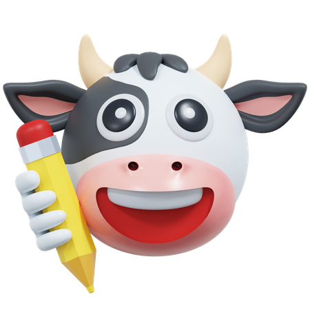 Cow Writing With Pencil  3D Icon