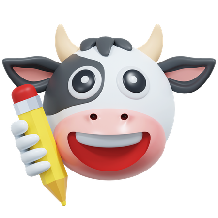 Cow Writing With Pencil  3D Icon