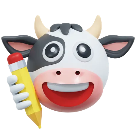 Cow Writing With Pencil Emoticon 3 D Icon Illustration 3D Icon